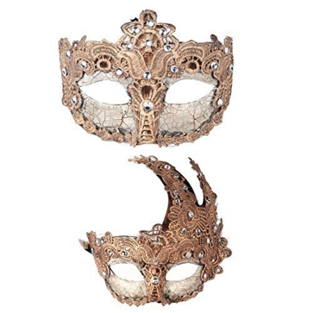 3924 YUFENG Venetian Masquerade Masks for Couples, Gold Lace Half Face